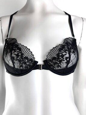 Myla London Bra Confetti Embroidery Sheer Mesh Racerback Front-Clasp Black 34B